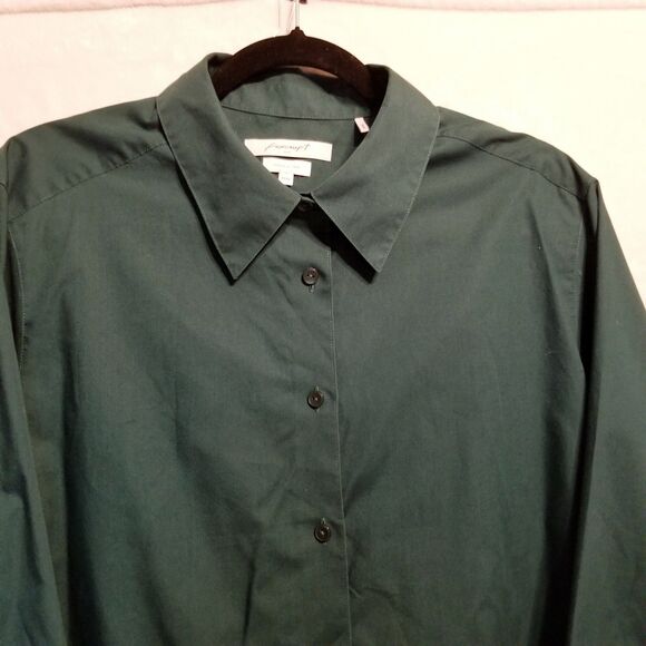 FOXCROFT 18W Top Blouse Button Front Shirt Green Wrinkle Free 3/4 Sleeve Classic - Picture 4 of 9